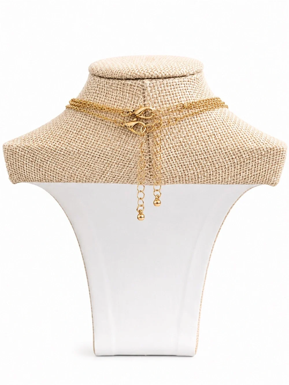 Gold-Tone Layered Necklace with White Beads and Black Pendant